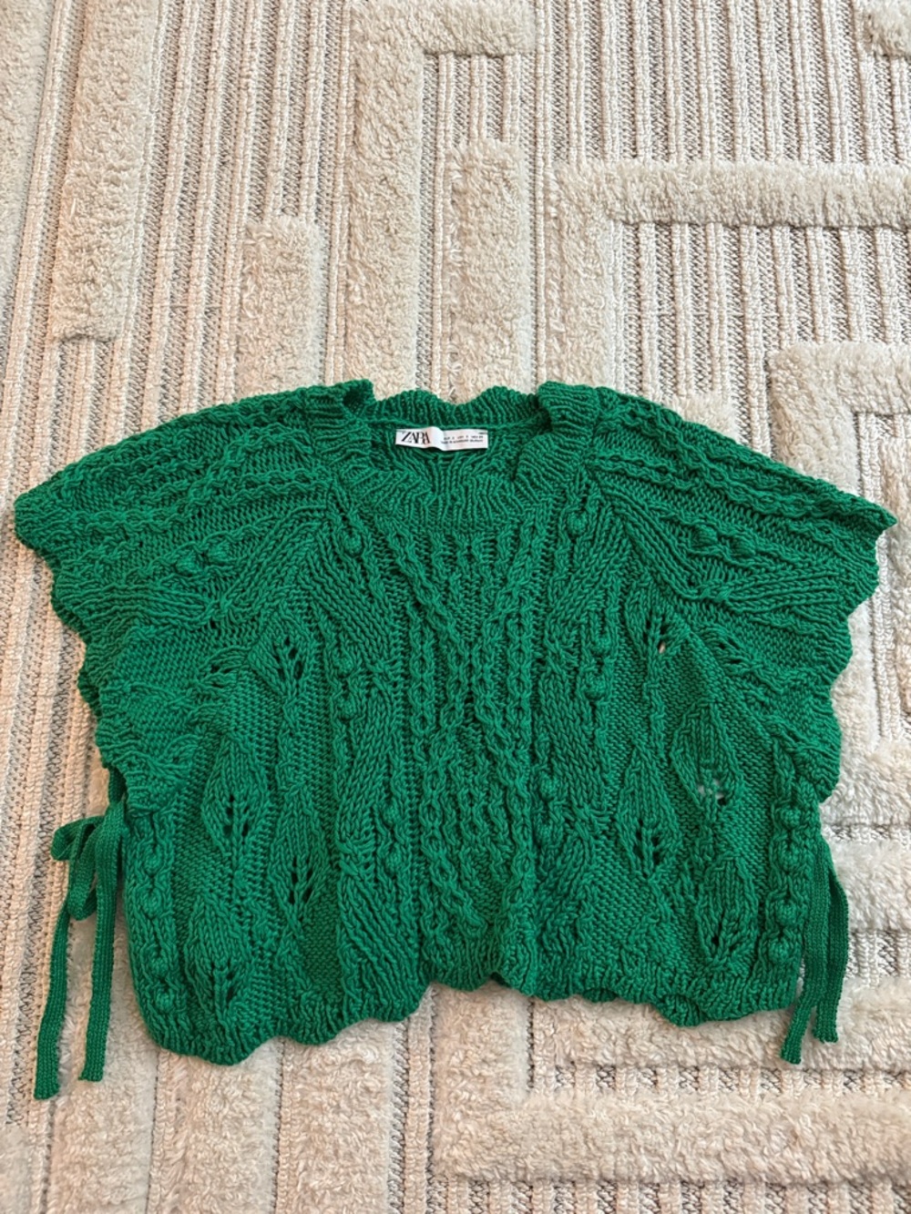 Zara Emerald Green Cable-Knit Short Sleeve Sweater Top